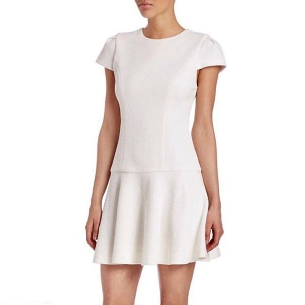 Alice & Olivia White Cap Sleeve Quilted Drop Waist Skater Dress